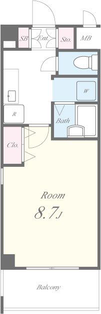 グランドゥール高師浜(1K/4階)の間取り写真