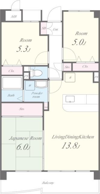 アーバン西取石(3LDK/3階)の間取り写真