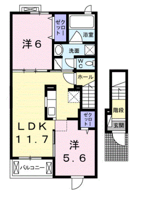 ショコラ ベル(2LDK/2階)の間取り写真