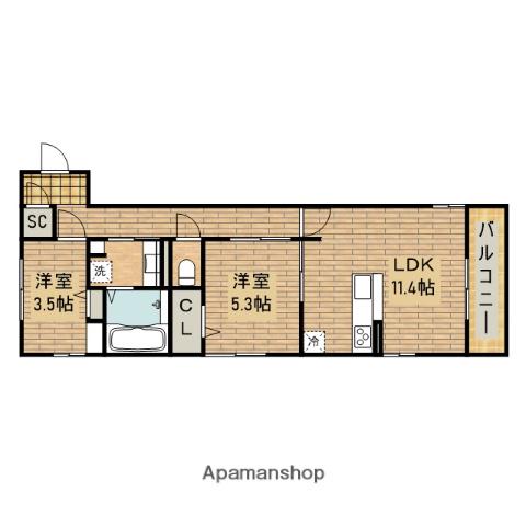 フラットワン鳳(2LDK/3階)の間取り写真