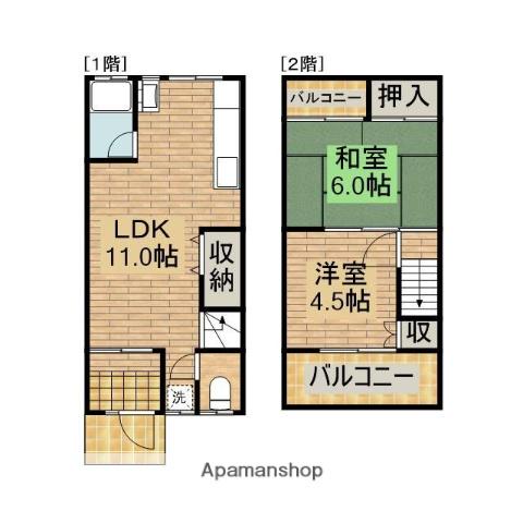 阪和線 富木駅 徒歩7分 2階建 築55年(2LDK)の間取り写真
