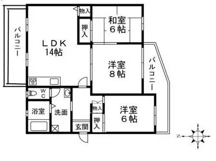 鶴山台第三二六号棟(3LDK/5階)の間取り写真