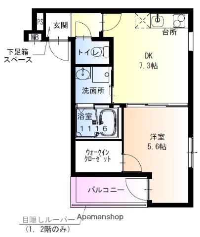 フジパレス高石1番館(1DK/1階)の間取り写真