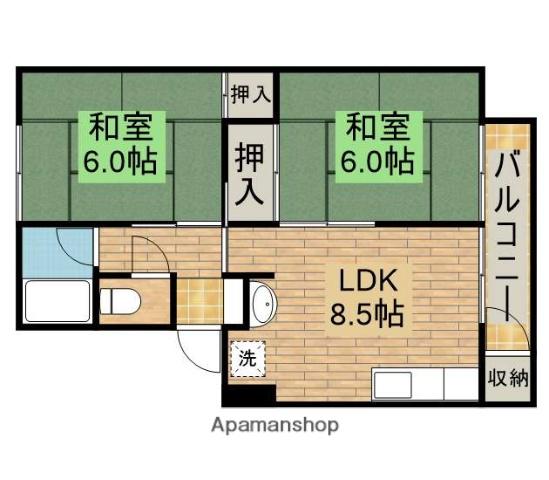 上野芝グリーンハイツ(2LDK/2階)の間取り写真