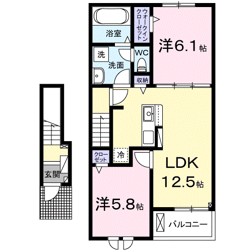 フリーデ・M(2LDK/2階)の間取り写真
