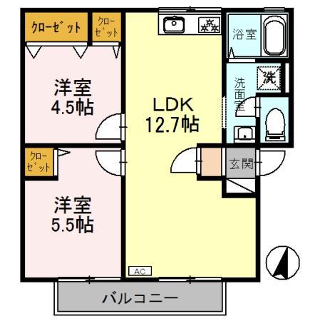 ブランミュール(2LDK/2階)の間取り写真