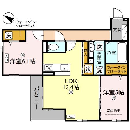 パサログランデ上野芝(2LDK/1階)の間取り写真