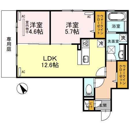 TIMBER BROOK(2LDK/1階)の間取り写真