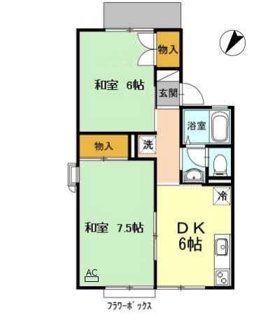 ロイヤルシャルム米田(2DK/1階)の間取り写真