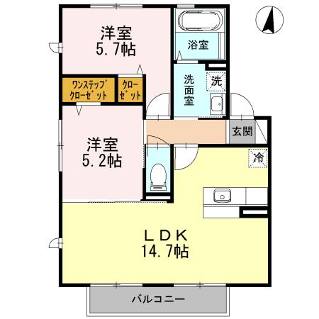 ソレイユ鈴の宮(2LDK/2階)の間取り写真