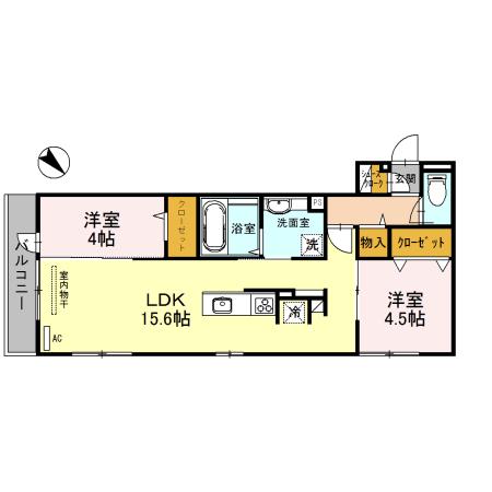 クレール津久野(2LDK/3階)の間取り写真