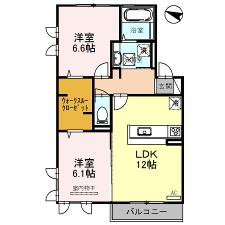 JYO・POINT VILLAGE B棟(2LDK/1階)の間取り写真