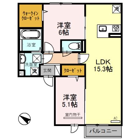 ヴィラアステール B棟(2LDK/1階)の間取り写真