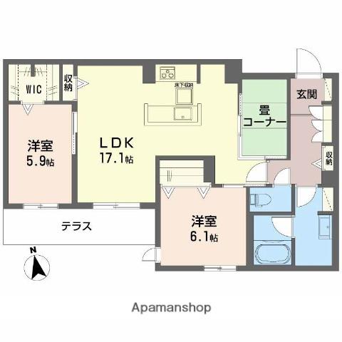 プレミアス鳳Ⅱ(2LDK/1階)の間取り写真