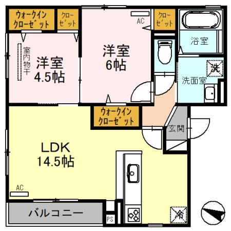 アビリ上野芝(2LDK/2階)の間取り写真