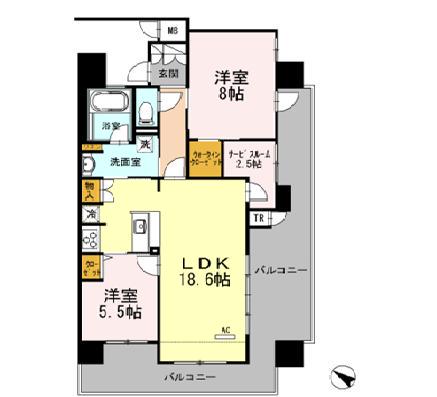 プレミスト津久野駅前アルティモガーデン(2LDK/10階)の間取り写真