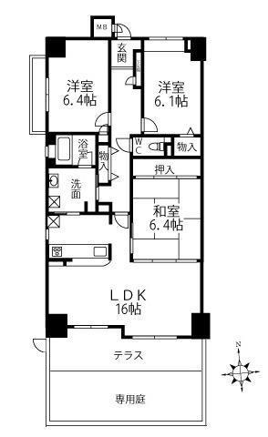 ライオンズマンション若江東2(3LDK/1階)の間取り写真