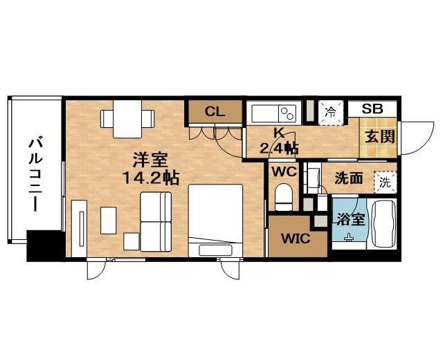 パークアクシス大阪新町(1K/9階)の間取り写真