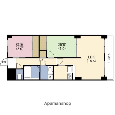 ヴェルドミール東高津(2LDK/3階)の間取り写真