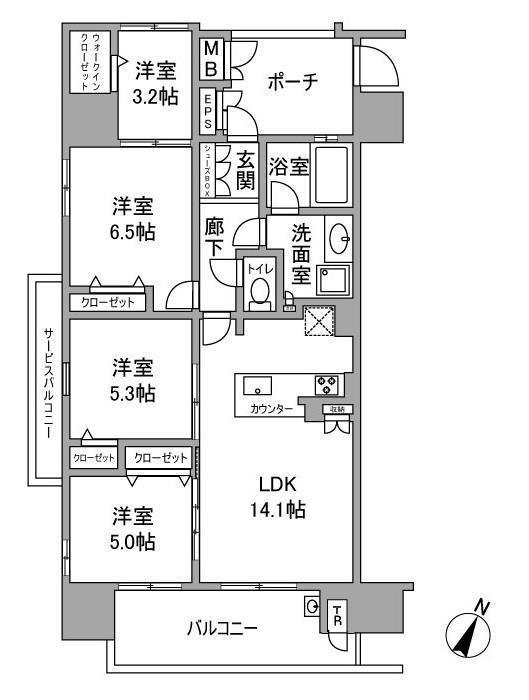 プレミスト西本町(4LDK/6階)の間取り写真