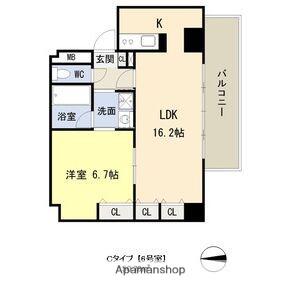 ドゥーエ谷町(1LDK/11階)の間取り写真