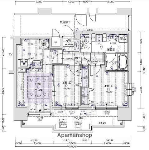 エスリード ザ・グラン上本町(2LDK/9階)の間取り写真