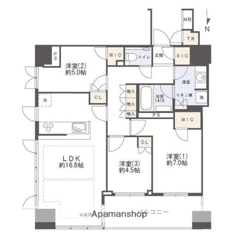 クレヴィアタワー御堂筋本町(3LDK/25階)の間取り写真
