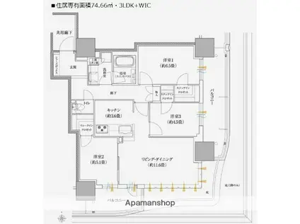 ローレルタワー堺筋本町(3LDK/15階)の間取り写真