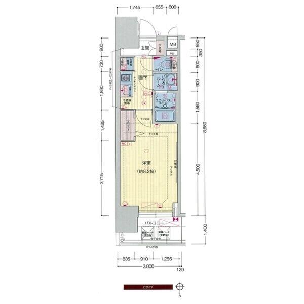 プレサンス心斎橋ソレイユ(1K/9階)の間取り写真