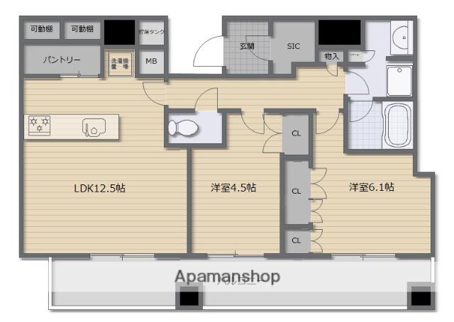 パークタワー北浜(2LDK/36階)の間取り写真