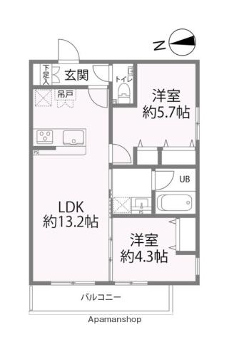 オーベル今里ノース(2LDK/2階)の間取り写真