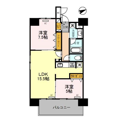パンドノール住吉大社(2LDK/5階)の間取り写真