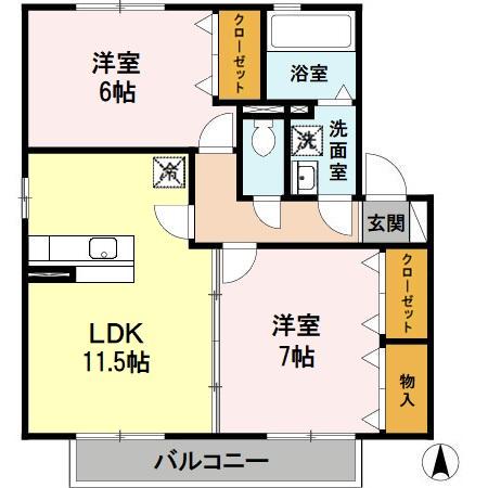 グランシャリオ(2LDK/2階)の間取り写真