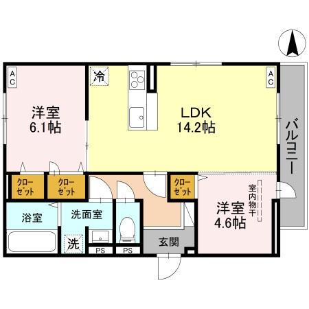 アイビー俊徳道(2LDK/2階)の間取り写真