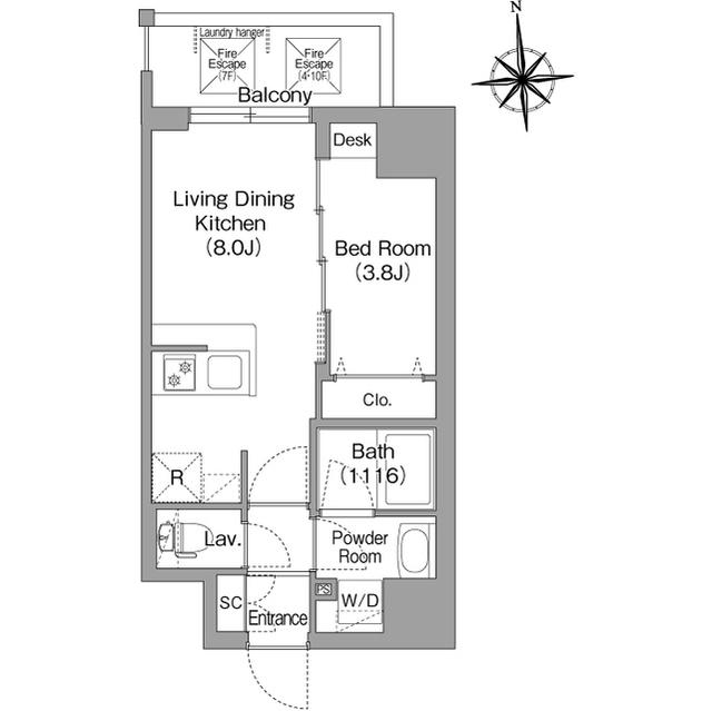 コンフォリア・リヴ桜川ソルテラス(1LDK/4階)の間取り写真