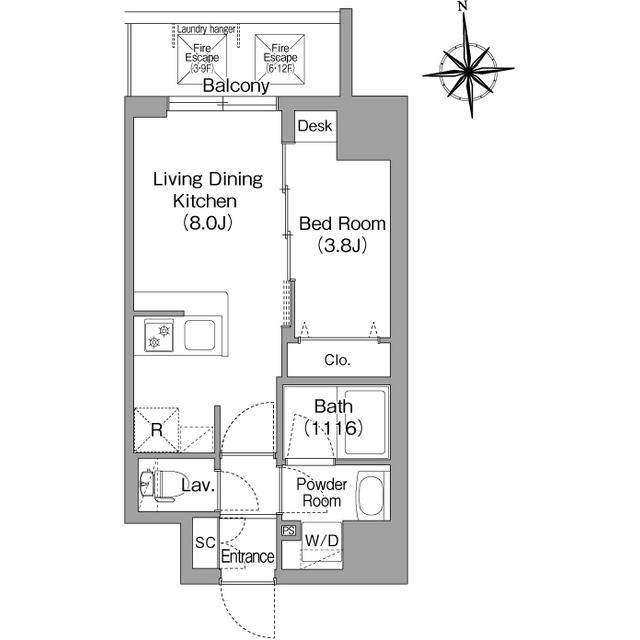 コンフォリア・リヴ桜川ソルテラス(1LDK/9階)の間取り写真