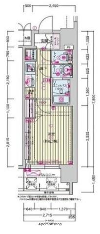 プレサンス天王寺ヴィヴァン(1K/2階)の間取り写真