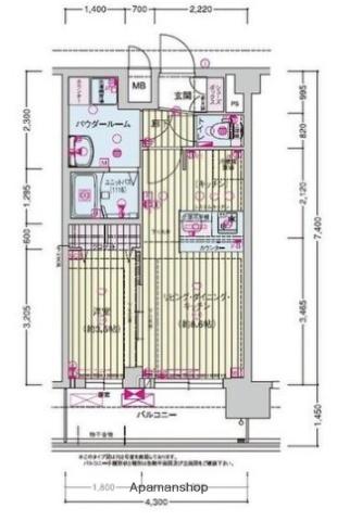 プレサンス天王寺ヴィヴァン(1LDK/9階)の間取り写真