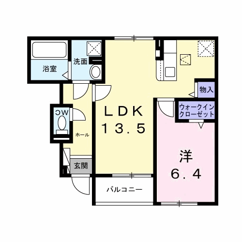 ハルノテラス(1LDK/1階)の間取り写真