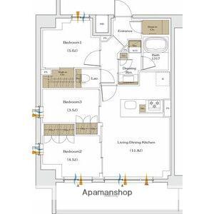 ザ・パークハビオ谷町六丁目テラス(3LDK/14階)の間取り写真