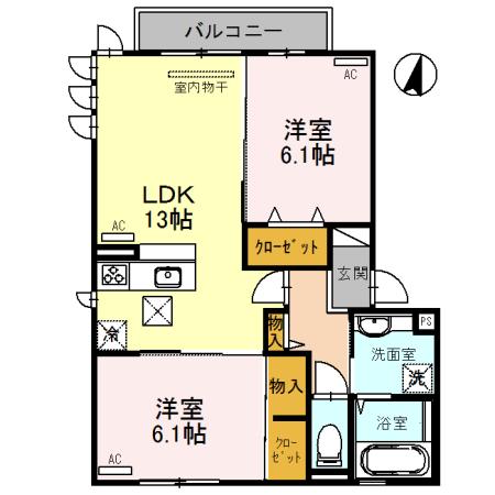 WISDOMM(2LDK/1階)の間取り写真