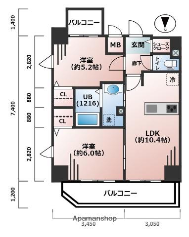 スワンズ心斎橋イースト(2LDK/12階)の間取り写真