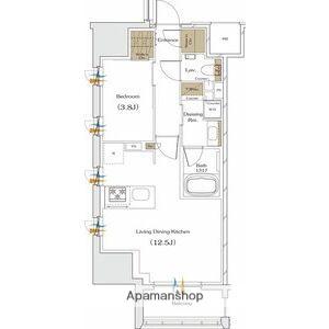 ザ・パークハビオ谷町六丁目クロス(1LDK/13階)の間取り写真