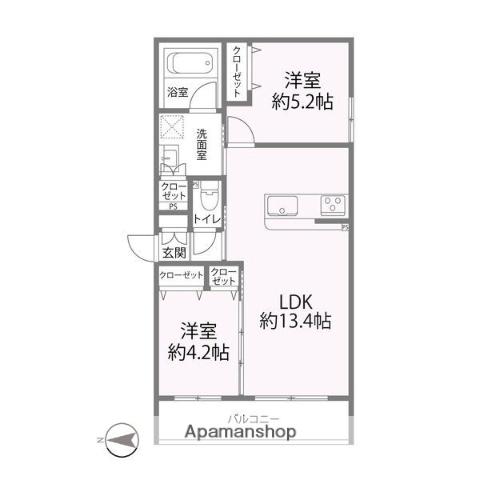 グラン今里ノース(2LDK/2階)の間取り写真
