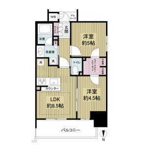 ラシュレ天満橋(2DK/15階)の間取り写真