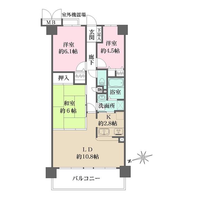レックスヒルズ枚岡(3LDK/6階)の間取り写真