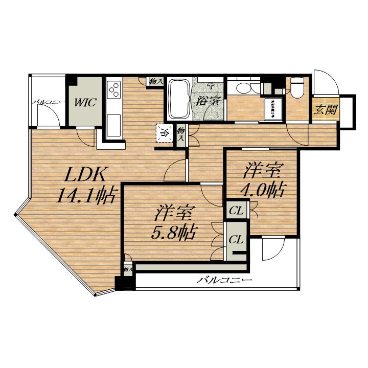 パークタワー北浜(2LDK/7階)の間取り写真