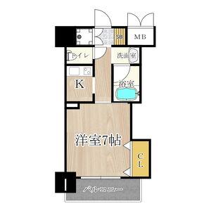 ブリリアン夕陽丘(1K/2階)の間取り写真