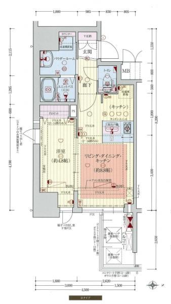 プレサンス北浜レガーロ(1LDK/14階)の間取り写真