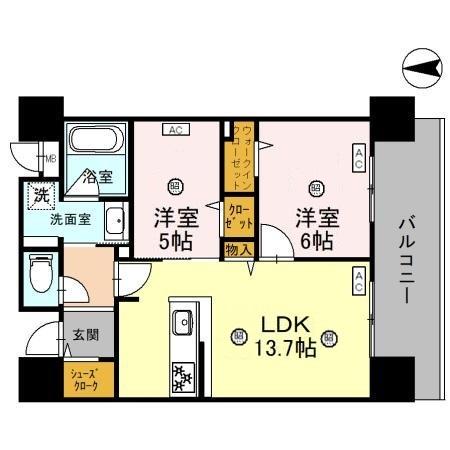 CREST COURT DOSHIN(2LDK/10階)の間取り写真